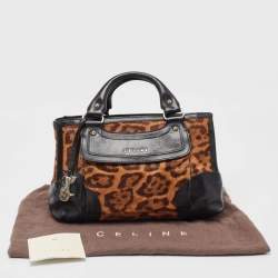 Pre Owned Celine Black/Brown Leopard Print Calf Hair and  Leather Boogie Satchel