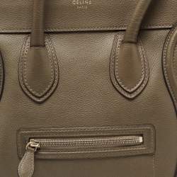 Pre Owned Celine Olive Green Leather Mini Luggage Tote