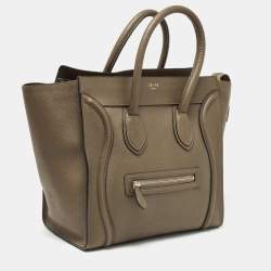 Pre Owned Celine Olive Green Leather Mini Luggage Tote