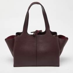 Pre Owned Celine Burgundy Leather Small Tri-Fold Tote
