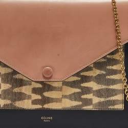 Pre Owned Celine Multicolor Leather and Karung Pocket Envelope Shoulder Bag