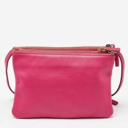 Pre Owned Celine Pink Leather Small Trio Crossbody Bag 