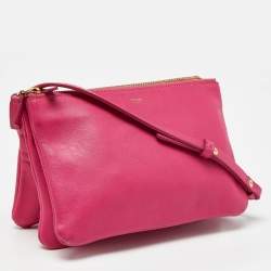 Pre Owned Celine Pink Leather Small Trio Crossbody Bag 
