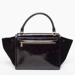 Pre Owned Celine Black Patent Leather and Suede Medium Trapeze Bag