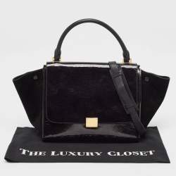 Pre Owned Celine Black Patent Leather and Suede Medium Trapeze Bag