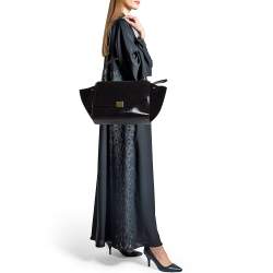 Pre Owned Celine Black Patent Leather and Suede Medium Trapeze Bag