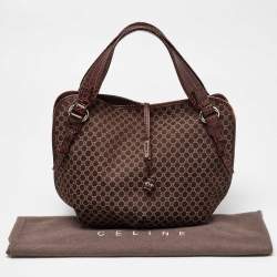 Celine Dark Brown Macadam Fabric and Croc Embossed Leather Bittersweet Hobo