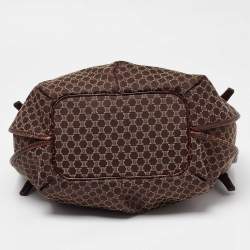 Celine Dark Brown Macadam Fabric and Croc Embossed Leather Bittersweet Hobo