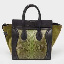 Celine Black/Green Python and Leather/Suede Mini Luggage Tote