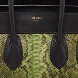 Celine Black/Green Python and Leather/Suede Mini Luggage Tote