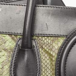 Celine Black/Green Python and Leather/Suede Mini Luggage Tote