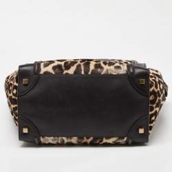 مملوكة مسبقًا Celine Brown Leopard Print Calfhair and Leather Mini Luggage Tote