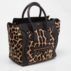 مملوكة مسبقًا Celine Brown Leopard Print Calfhair and Leather Mini Luggage Tote