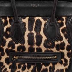 مملوكة مسبقًا Celine Brown Leopard Print Calfhair and Leather Mini Luggage Tote
