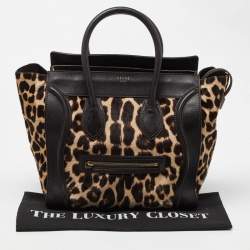 مملوكة مسبقًا Celine Brown Leopard Print Calfhair and Leather Mini Luggage Tote