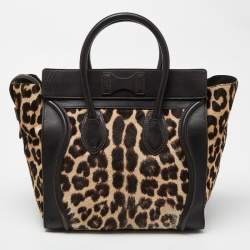 مملوكة مسبقًا Celine Brown Leopard Print Calfhair and Leather Mini Luggage Tote