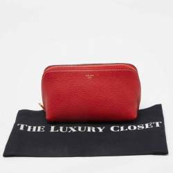 Pre Owned Celine Red Leather Cosmetic Pouch