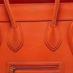 Pre Owned Celine Orange Leather Mini Luggage Tote