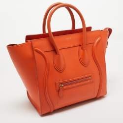Pre Owned Celine Orange Leather Mini Luggage Tote