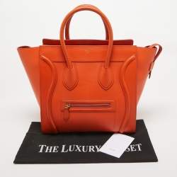 Pre Owned Celine Orange Leather Mini Luggage Tote