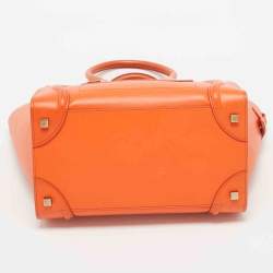 Pre Owned Celine Orange Leather Mini Luggage Tote