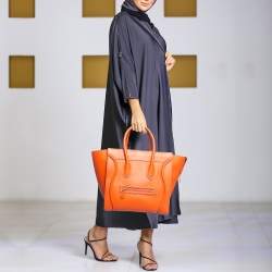 Pre Owned Celine Orange Leather Mini Luggage Tote