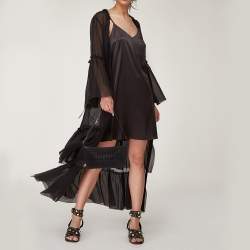 Pre Owned Celine Black Macadam Embossed Suede and Leather Baguette Bag