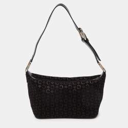 Pre Owned Celine Black Macadam Embossed Suede and Leather Baguette Bag