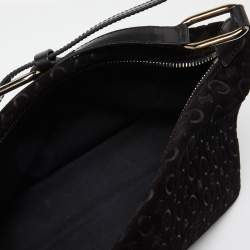 Pre Owned Celine Black Macadam Embossed Suede and Leather Baguette Bag