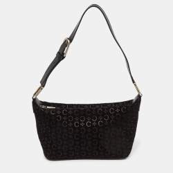 Pre Owned Celine Black Macadam Embossed Suede and Leather Baguette Bag