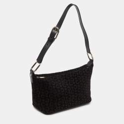 Pre Owned Celine Black Macadam Embossed Suede and Leather Baguette Bag