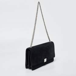 Pre Owned Celine Black Suede and Leather Medium Case Chain Flap Shoulder Bag