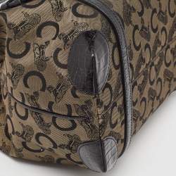 Pre Owned Celine Black/Brown Macadam Fabric and Croc Embossed Leather Tote