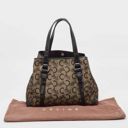 Pre Owned Celine Black/Brown Macadam Fabric and Croc Embossed Leather Tote