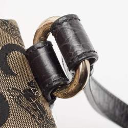 Pre Owned Celine Black/Brown Macadam Fabric and Croc Embossed Leather Tote