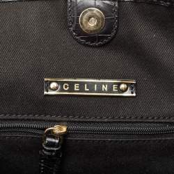 Pre Owned Celine Black/Brown Macadam Fabric and Croc Embossed Leather Tote