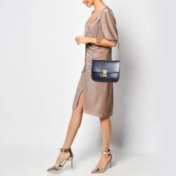 Pre Owned Celine Navy Blue Leather Medium Classic Box Shoulder Bag