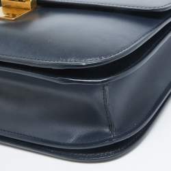 Pre Owned Celine Navy Blue Leather Medium Classic Box Shoulder Bag