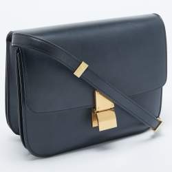Pre Owned Celine Navy Blue Leather Medium Classic Box Shoulder Bag
