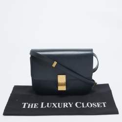 Pre Owned Celine Navy Blue Leather Medium Classic Box Shoulder Bag