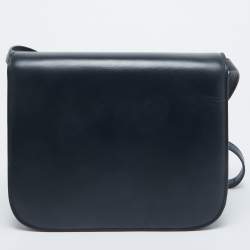 Pre Owned Celine Navy Blue Leather Medium Classic Box Shoulder Bag