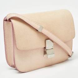 Celine Pink Lizard Medium Classic Box Shoulder Bag