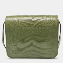 Celine Green Lizard Small Classic Box Flap Bag