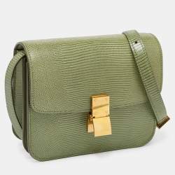 Celine Green Lizard Small Classic Box Flap Bag