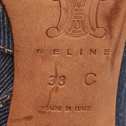 Celine Navy Blue Denim Bow D'orsay Slingback Sandals Size 38