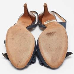 Celine Navy Blue Denim Bow D'orsay Slingback Sandals Size 38