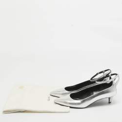 Pre Owned Celine Silver Leather Ankle Strap Pumps Size 40