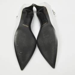 Pre Owned Celine Silver Leather Ankle Strap Pumps Size 40