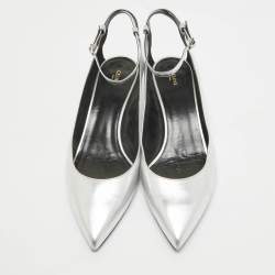 Pre Owned Celine Silver Leather Ankle Strap Pumps Size 40