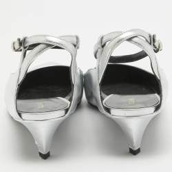 Pre Owned Celine Silver Leather Ankle Strap Pumps Size 40